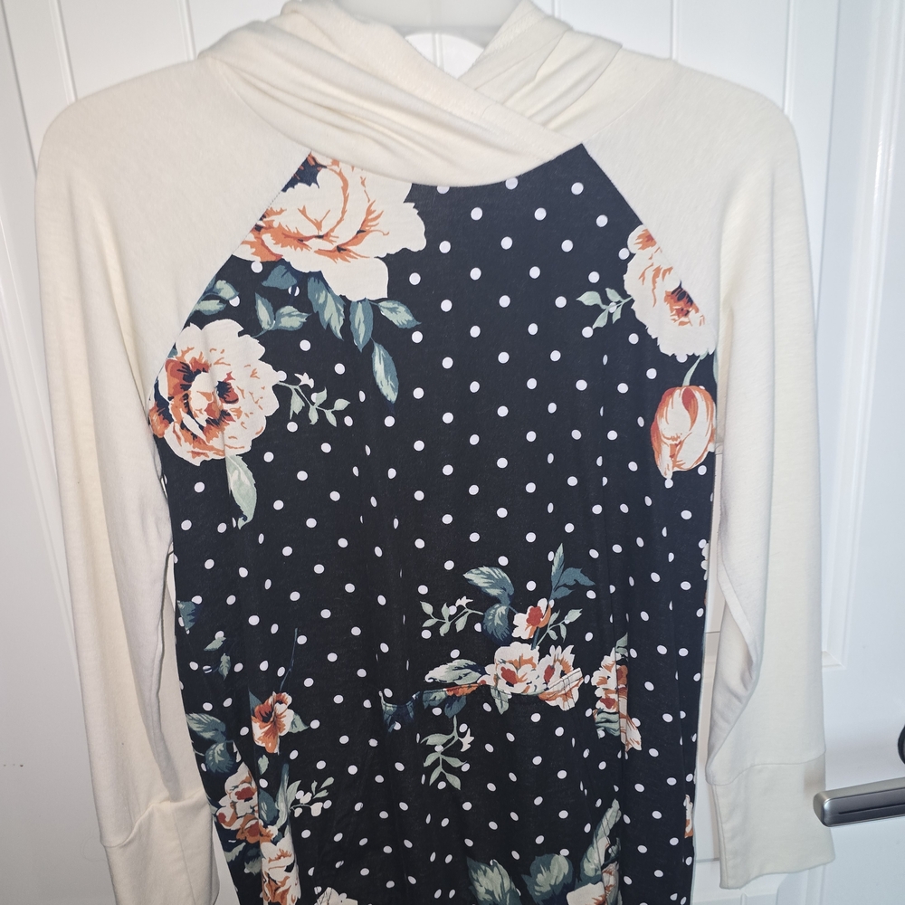 LuLaRoe Cream and Black Floral Polka Dot Hoodie